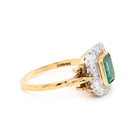 1.16ct Emerald and Diamond 18 Carat White & Yellow Gold Cluster Engagement Ring