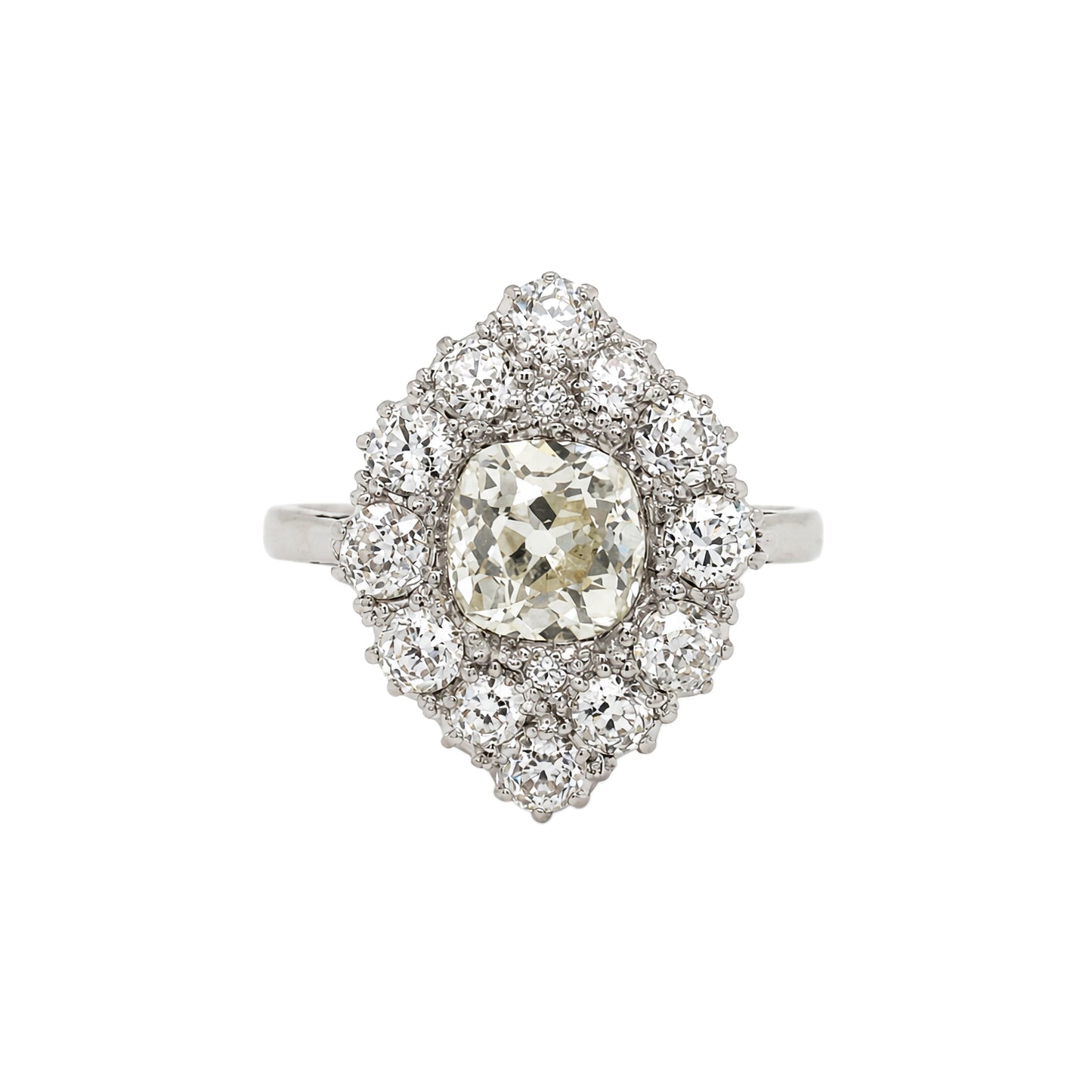 1.35ct Old Cut Diamond 18K White Gold & Platinum Antique Marquise Cluster Ring