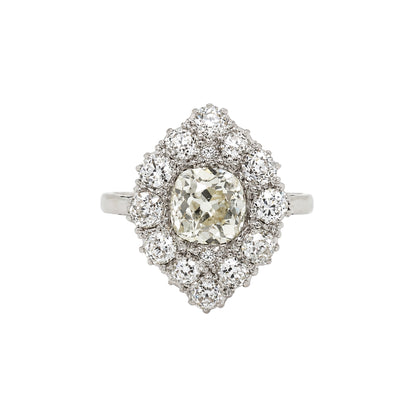 1.35ct Old Cut Diamond 18K White Gold & Platinum Antique Marquise Cluster Ring