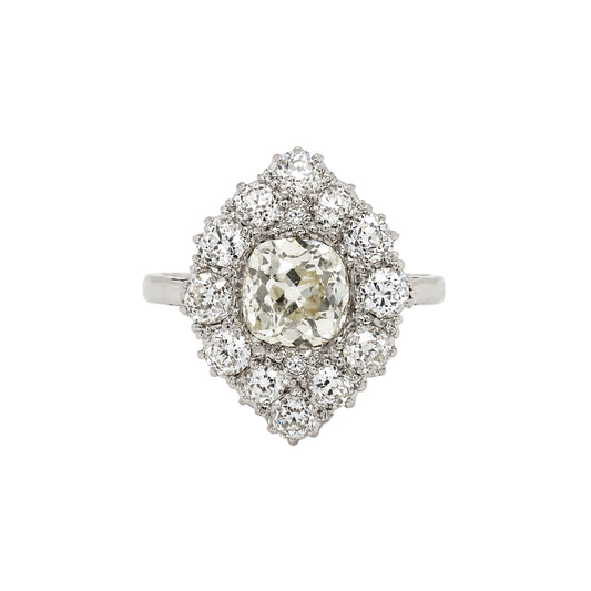 1.35ct Old Cut Diamond 18K White Gold & Platinum Antique Marquise Cluster Ring