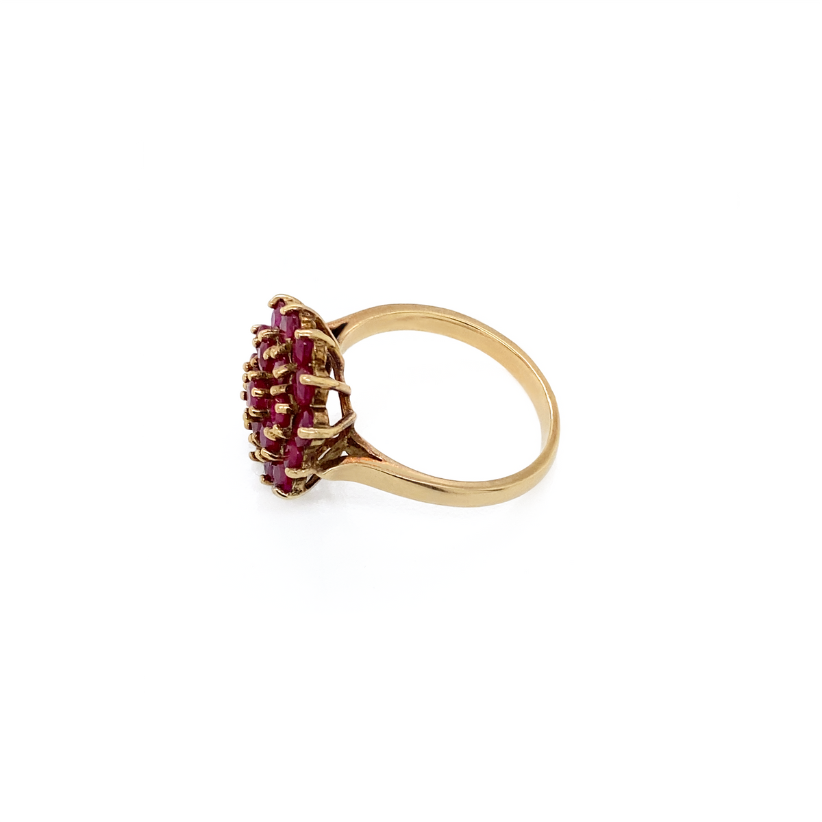 Vintage Round Ruby and 9 Carat Yellow Gold Hexagonal Cluster Cocktail Ring