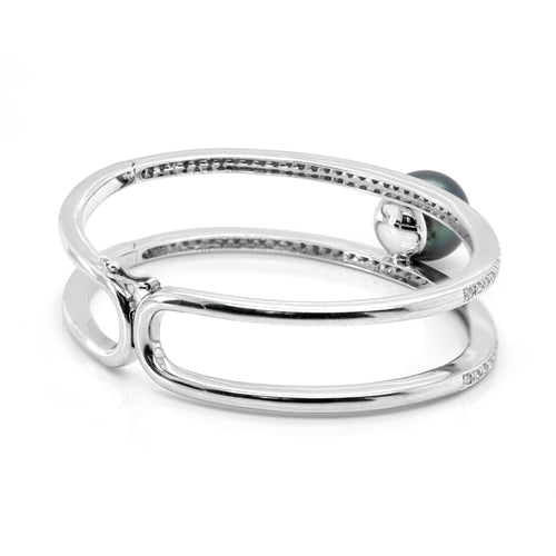 Autore Black South Sea Pearl and Diamond 18 Carat White Gold Two-Row Bangle