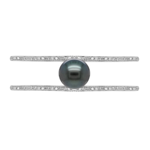 Autore Black South Sea Pearl and Diamond 18 Carat White Gold Two-Row Bangle