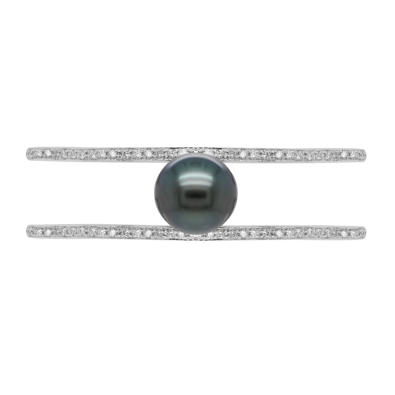 Autore Black South Sea Pearl and Diamond 18 Carat White Gold Two-Row Bangle