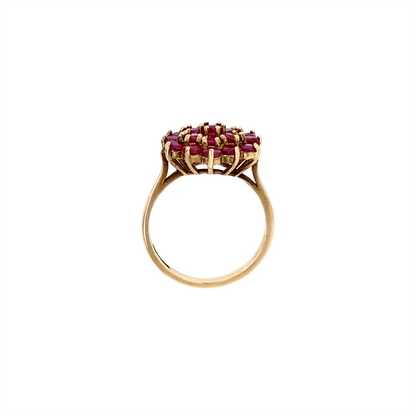 Vintage Round Ruby and 9 Carat Yellow Gold Hexagonal Cluster Cocktail Ring