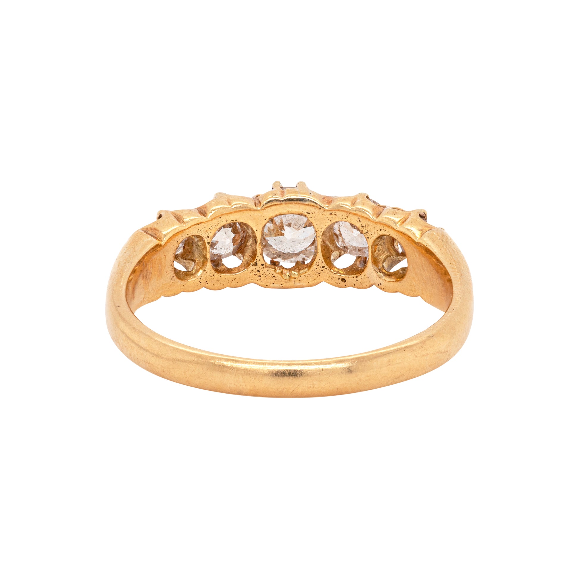 Antique Old Cut Diamond 18 Carat Yellow Gold Five-Stone Ring, 1903 - Tobi Gem Setting