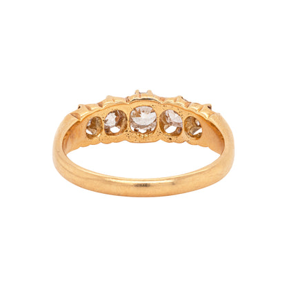 Antique Old Cut Diamond 18 Carat Yellow Gold Five-Stone Ring, 1903 - Tobi Gem Setting
