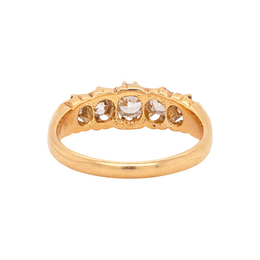 Antique Old Cut Diamond 18 Carat Yellow Gold Five-Stone Ring, 1903