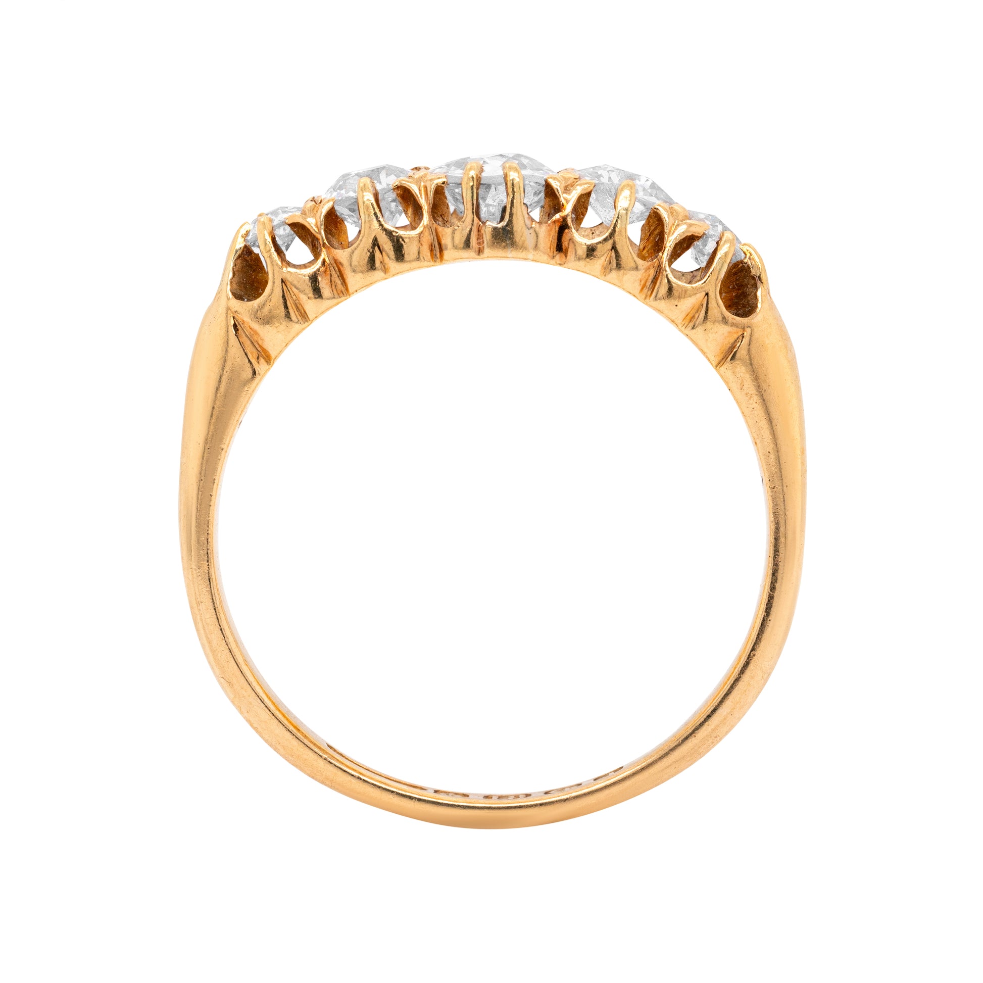 Antique Old Cut Diamond 18 Carat Yellow Gold Five-Stone Ring, 1903 - Tobi Gem Setting