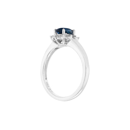 Oval Blue Sapphire and Diamond 18 Carat White Gold Cluster Engagement Ring