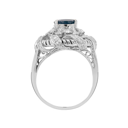 2.02 Carat Natural Blue Sapphire and Diamond Platinum Cluster Cocktail Ring