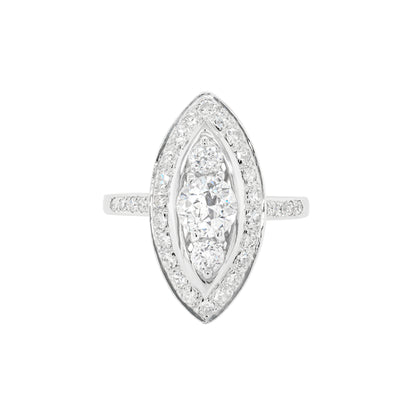 Old Cut Diamond Marquise Shaped Platinum Dress Ring