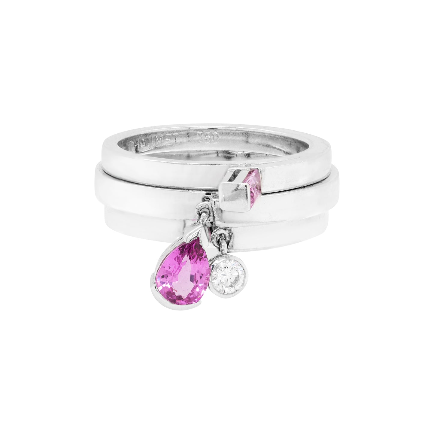 Chaumet Pink Sapphire and Diamond 18 Carat Gold Charm Ring