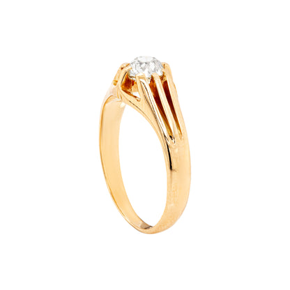 0.57 Carat Old Mine Cut Diamond 18 Carat Yellow Gold Gents Gypsy Ring