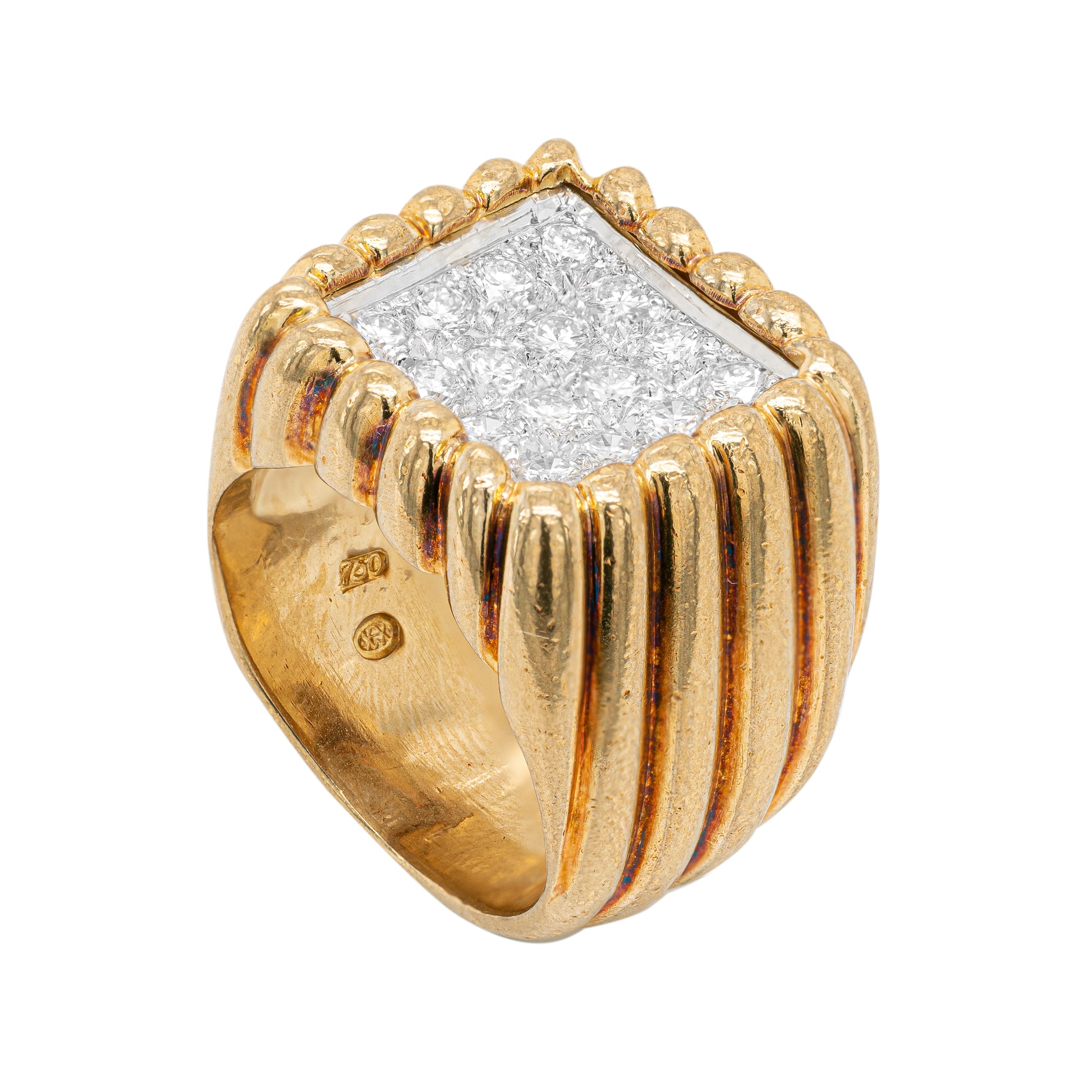 Diamond 18 Carat White and Yellow Gold Tablet Cluster Ring - Tobi Gem Setting
