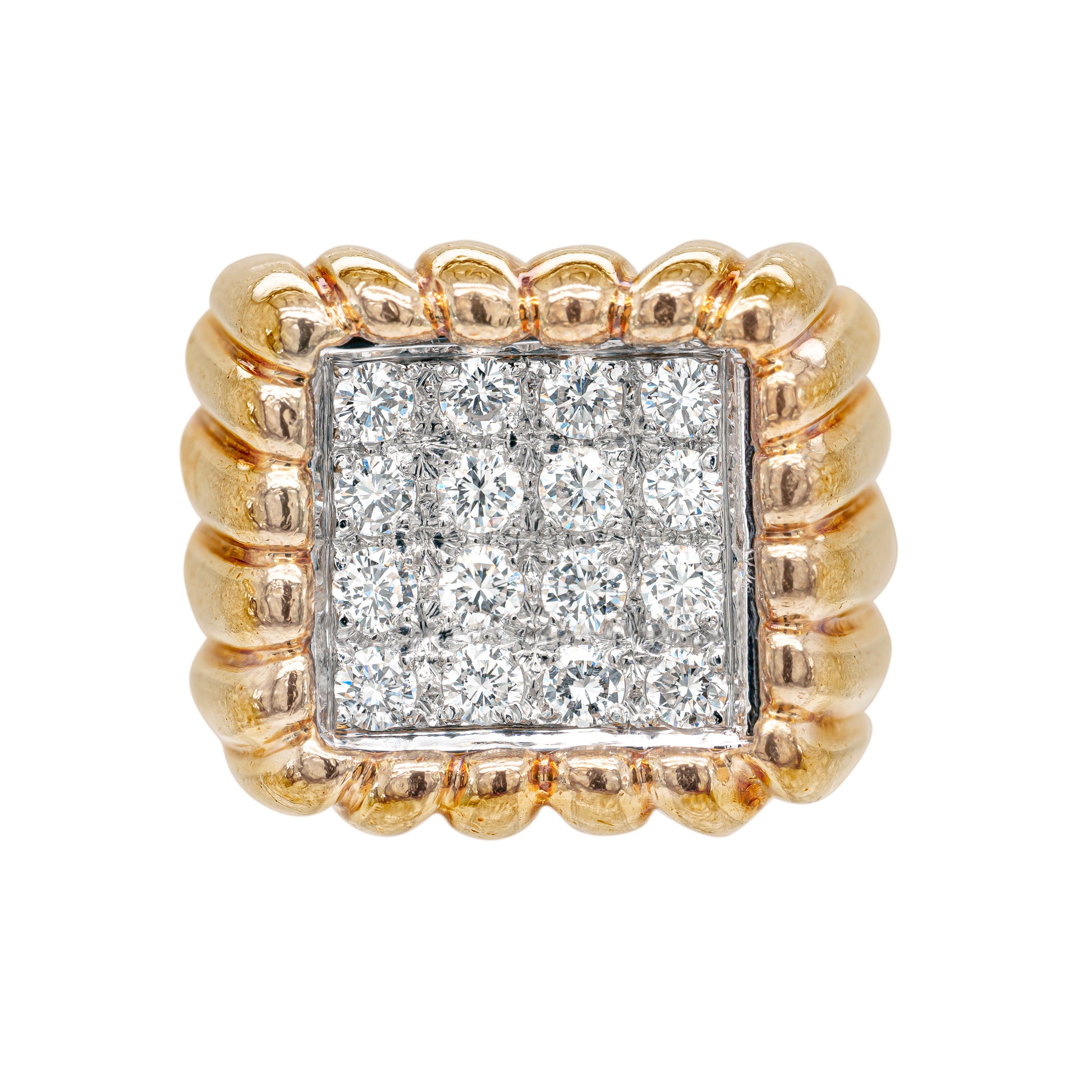 Diamond 18 Carat White and Yellow Gold Tablet Cluster Ring - Tobi Gem Setting