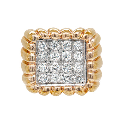 Diamond 18 Carat White and Yellow Gold Tablet Cluster Ring - Tobi Gem Setting