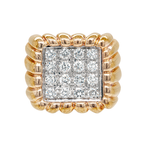 Diamond 18 Carat White and Yellow Gold Tablet Cluster Ring