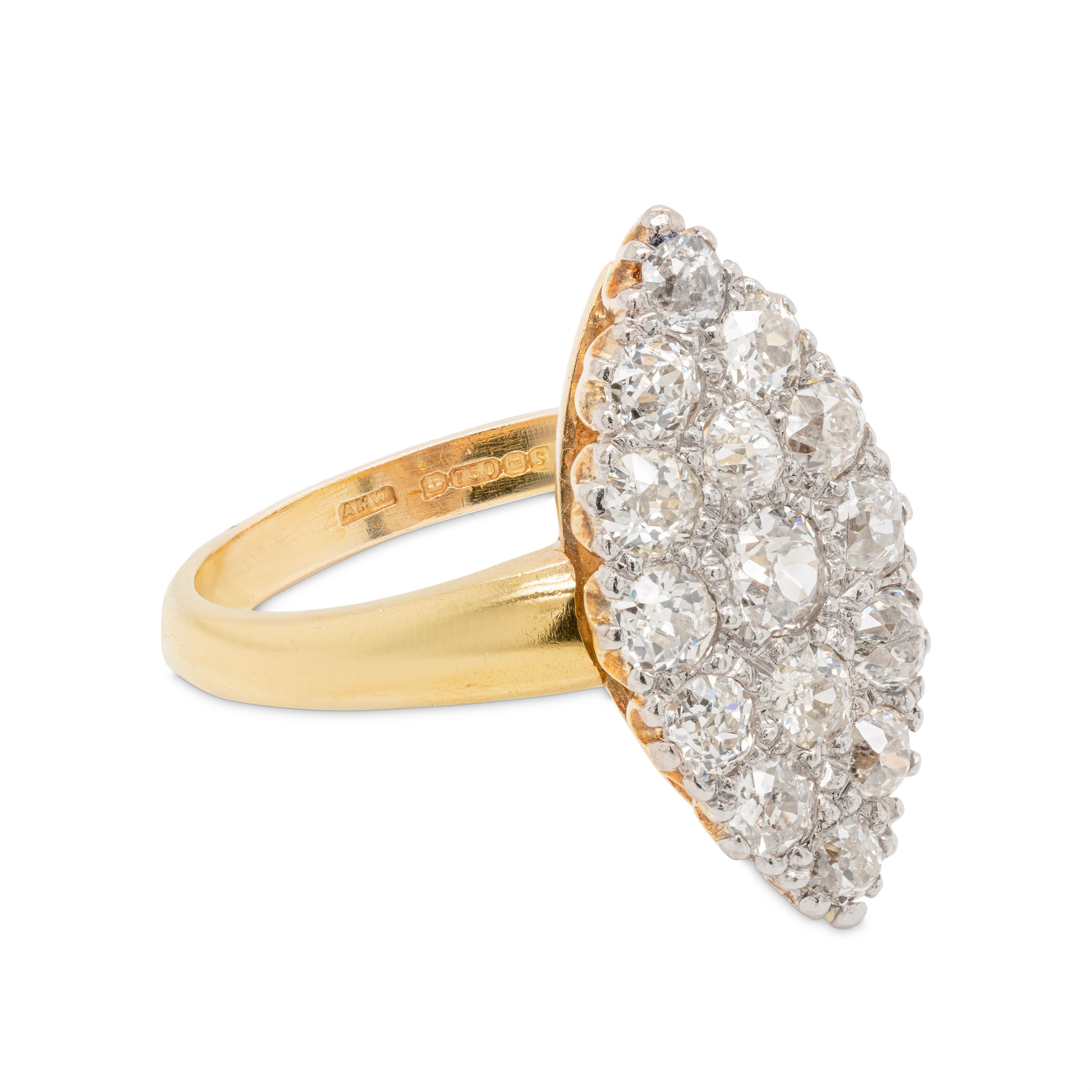 Old Cut Diamond Marquise 18 Carat Gold Cluster Ring - Tobi Gem Setting