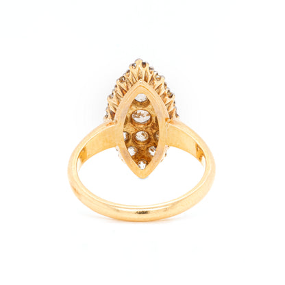 Old Cut Diamond Marquise 18 Carat Gold Cluster Ring - Tobi Gem Setting