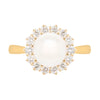 Pearl and Diamond 18 Carat Yellow Gold Cluster Flower Engagement Ring