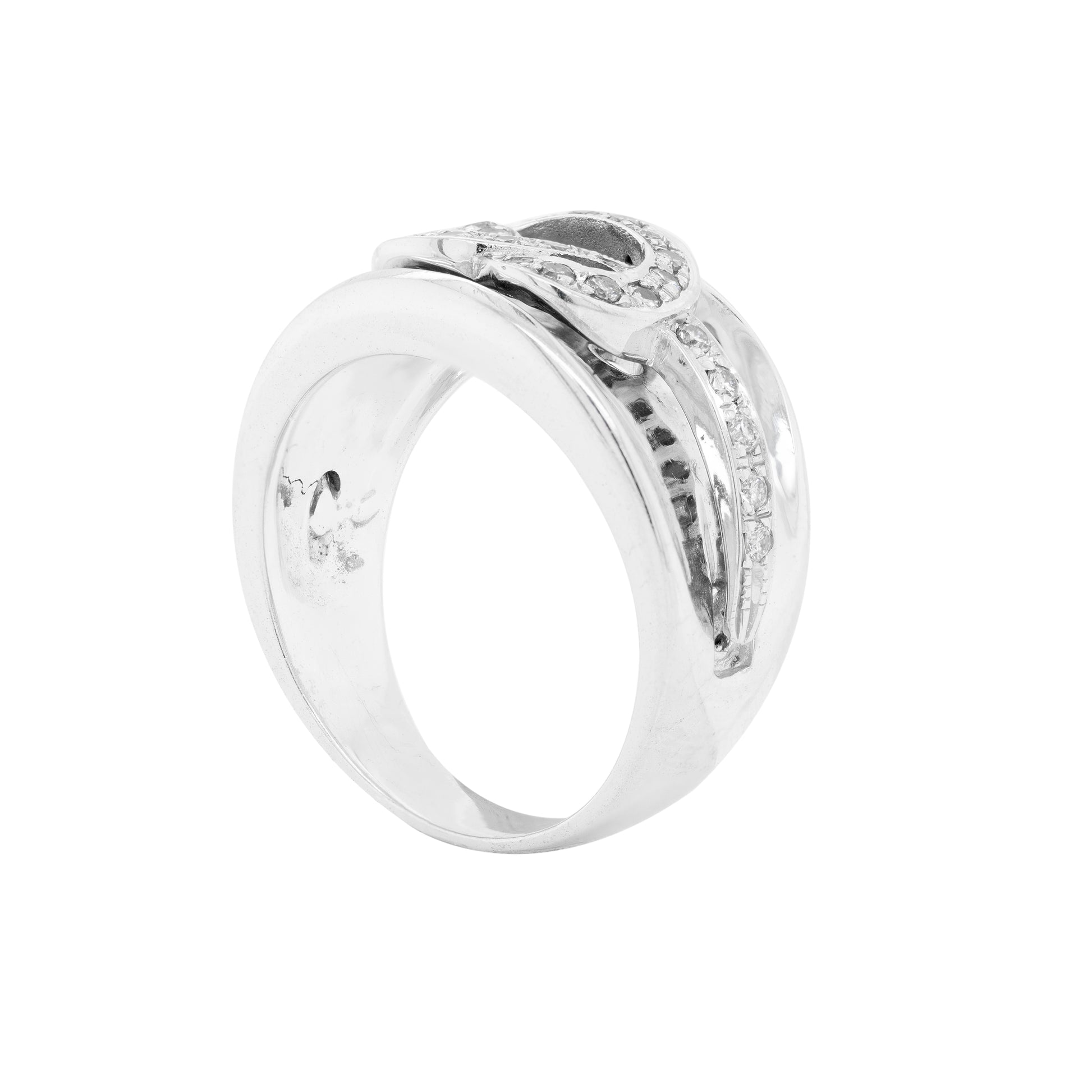 Diamond 18 Carat White Gold Saddle Wide Band Ring - Tobi Gem Setting