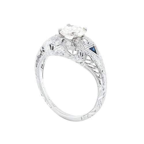 0.85ct Diamond Art Deco Carved Platinum Engagement Ring