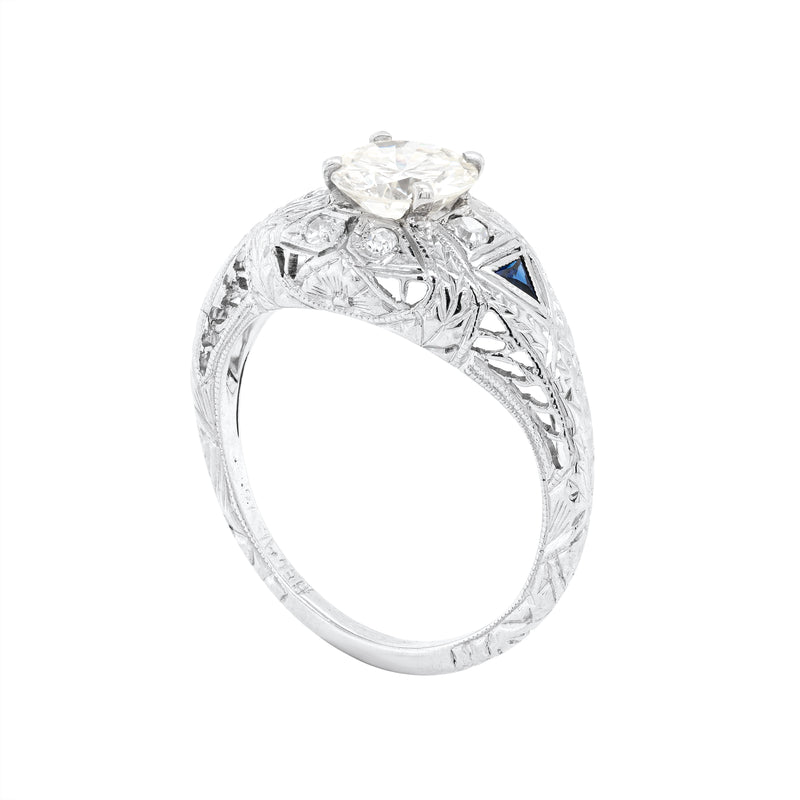 0.85ct Diamond Art Deco Carved Platinum Engagement Ring