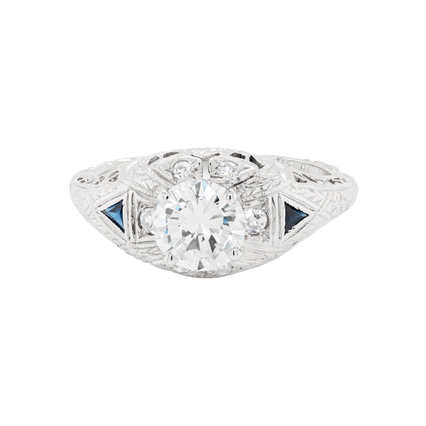 0.85ct Diamond Art Deco Carved Platinum Engagement Ring