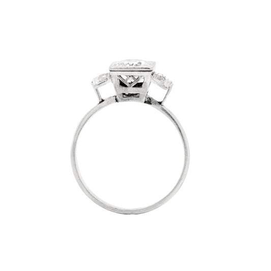 Vintage Art Deco Transitional Cut Diamond 18 Carat White Gold Engagement Ring