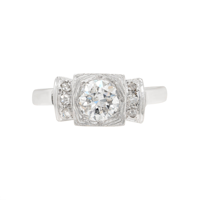 Vintage Art Deco Transitional Cut Diamond 18 Carat White Gold Engagement Ring