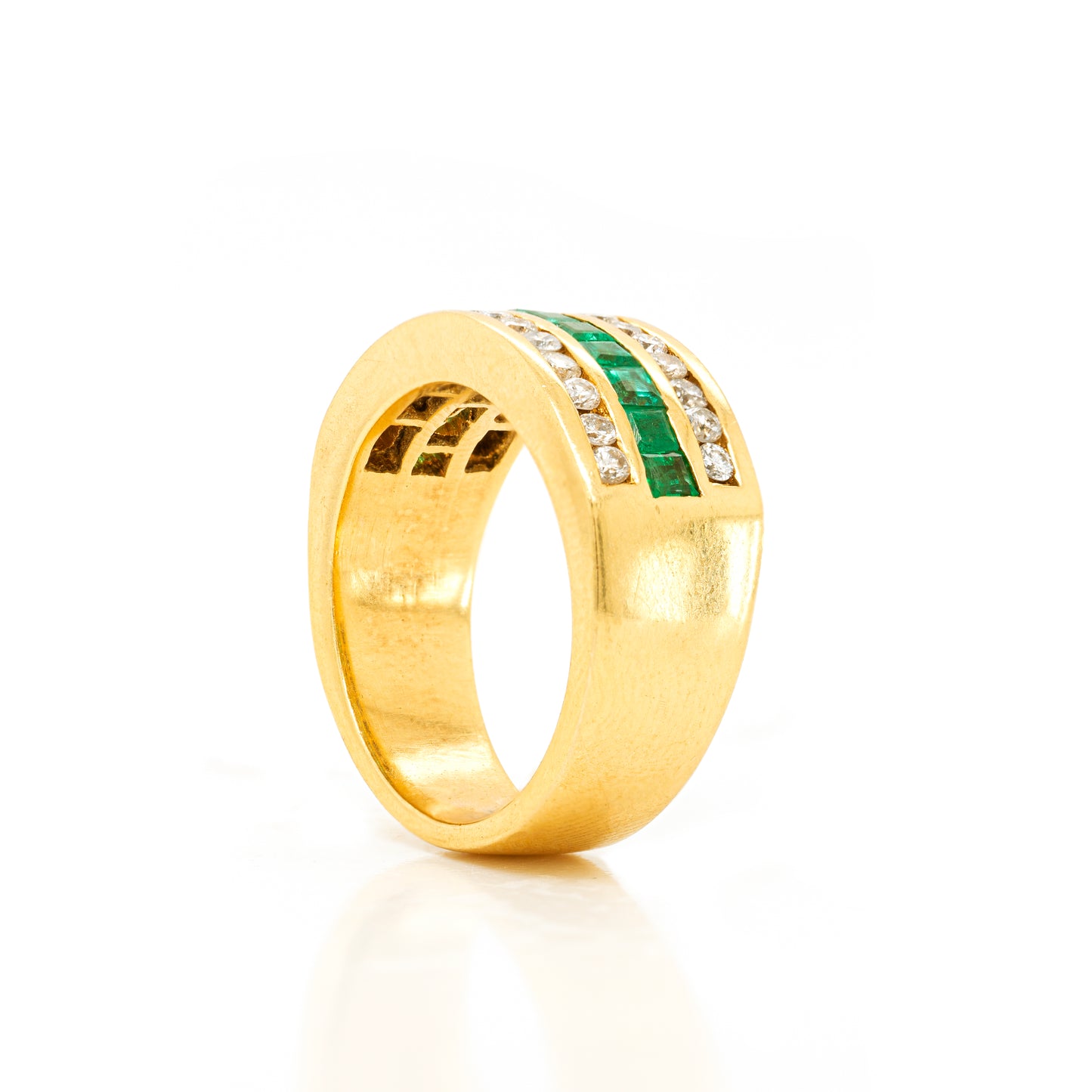 Emerald and Diamond 18 Carat Yellow Gold Half Eternity Band Ring