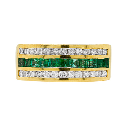 Emerald and Diamond 18 Carat Yellow Gold Half Eternity Band Ring
