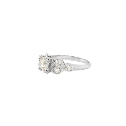 side view Vintage 0.99ct Old Cut Diamond and Platinum Engagement Ring, Circa 1950s