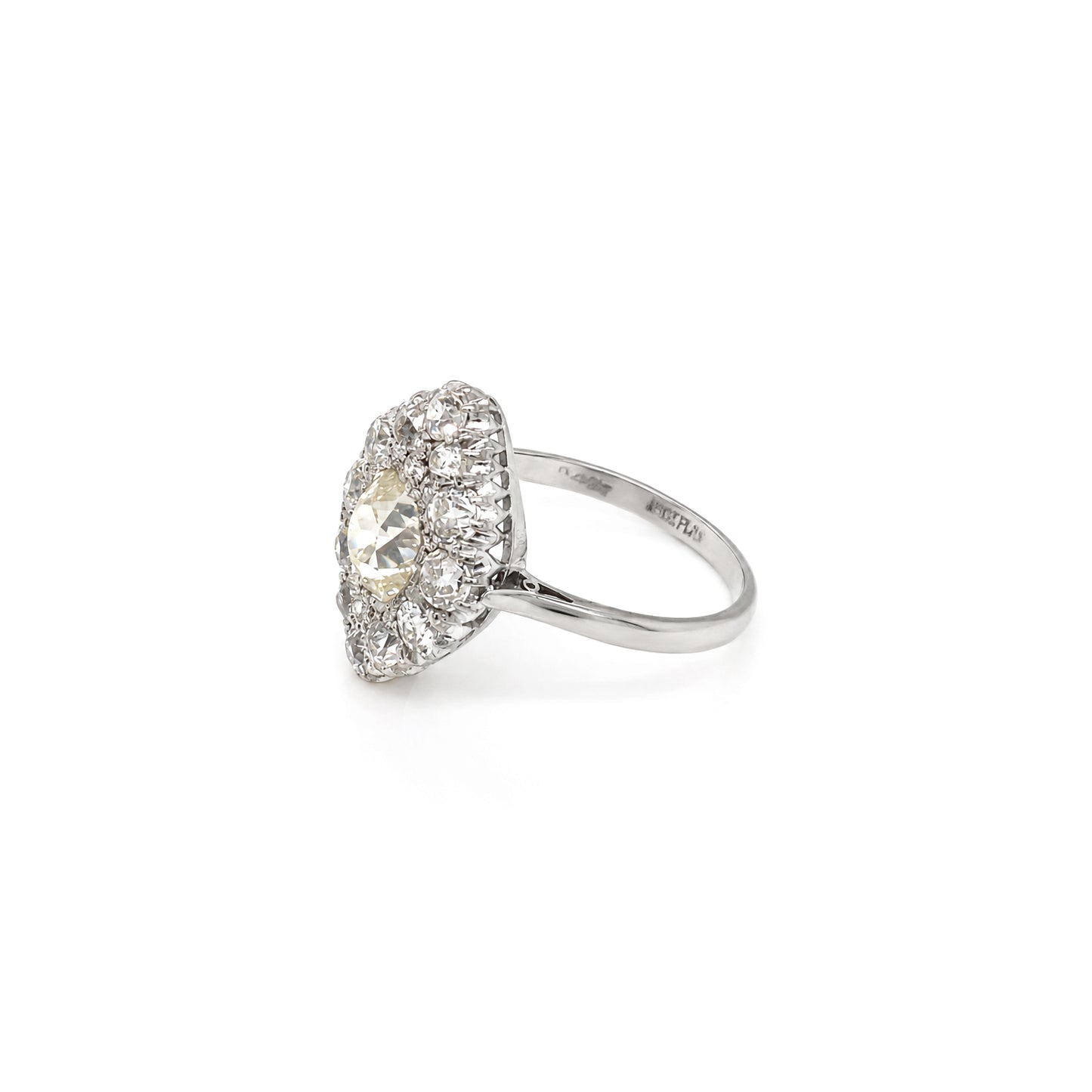 1.35ct Old Cut Diamond 18K White Gold & Platinum Antique Marquise Cluster Ring