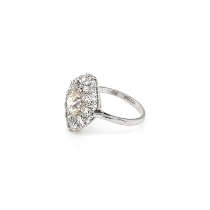 1.35ct Old Cut Diamond 18K White Gold & Platinum Antique Marquise Cluster Ring