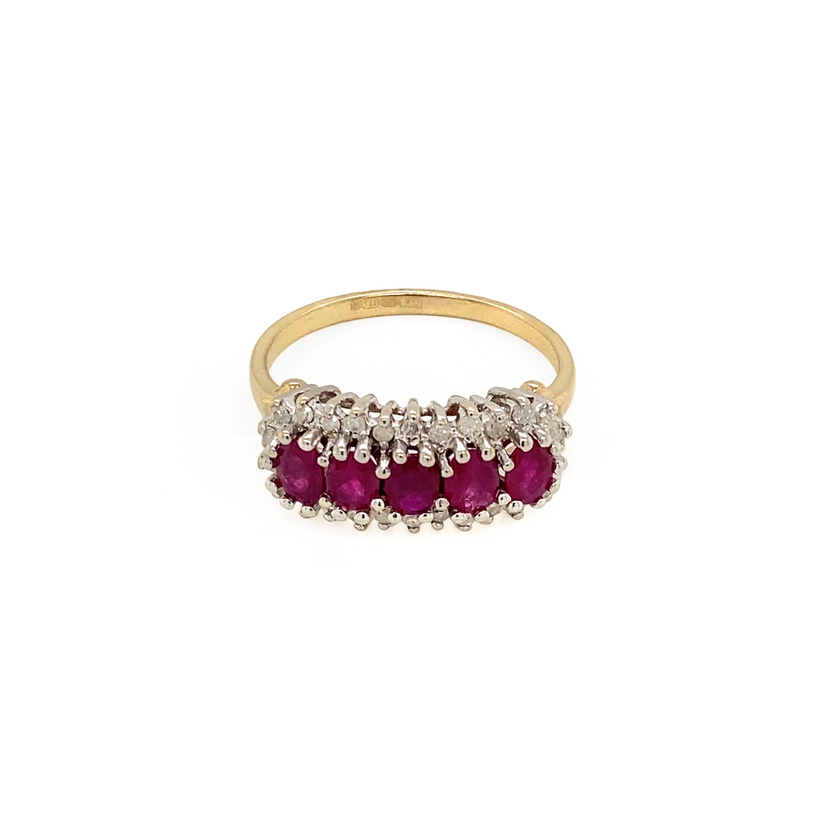 Vintage Ruby and Diamond Horizontal Cluster Dress Ring in 9 Carat Gold