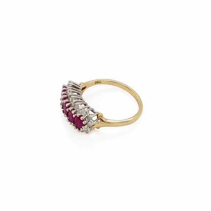 Vintage Ruby and Diamond Horizontal Cluster Dress Ring in 9 Carat Gold