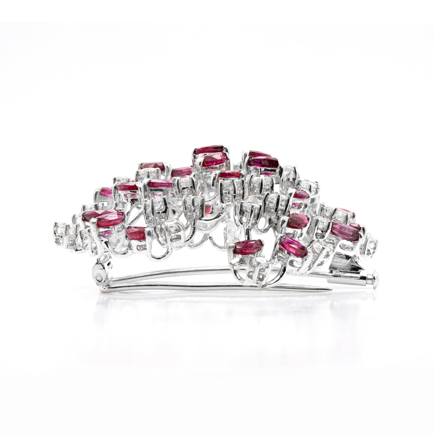 Marquise Ruby and Diamond 18 Carat White Gold Abstract Open Work Brooch