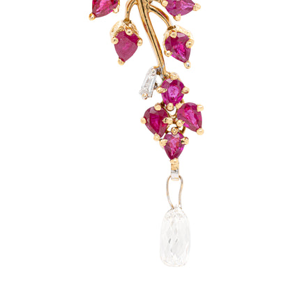 3.43ct Diamond and Ruby 18 Carat White & Yellow Gold Cascade Floral Pendant