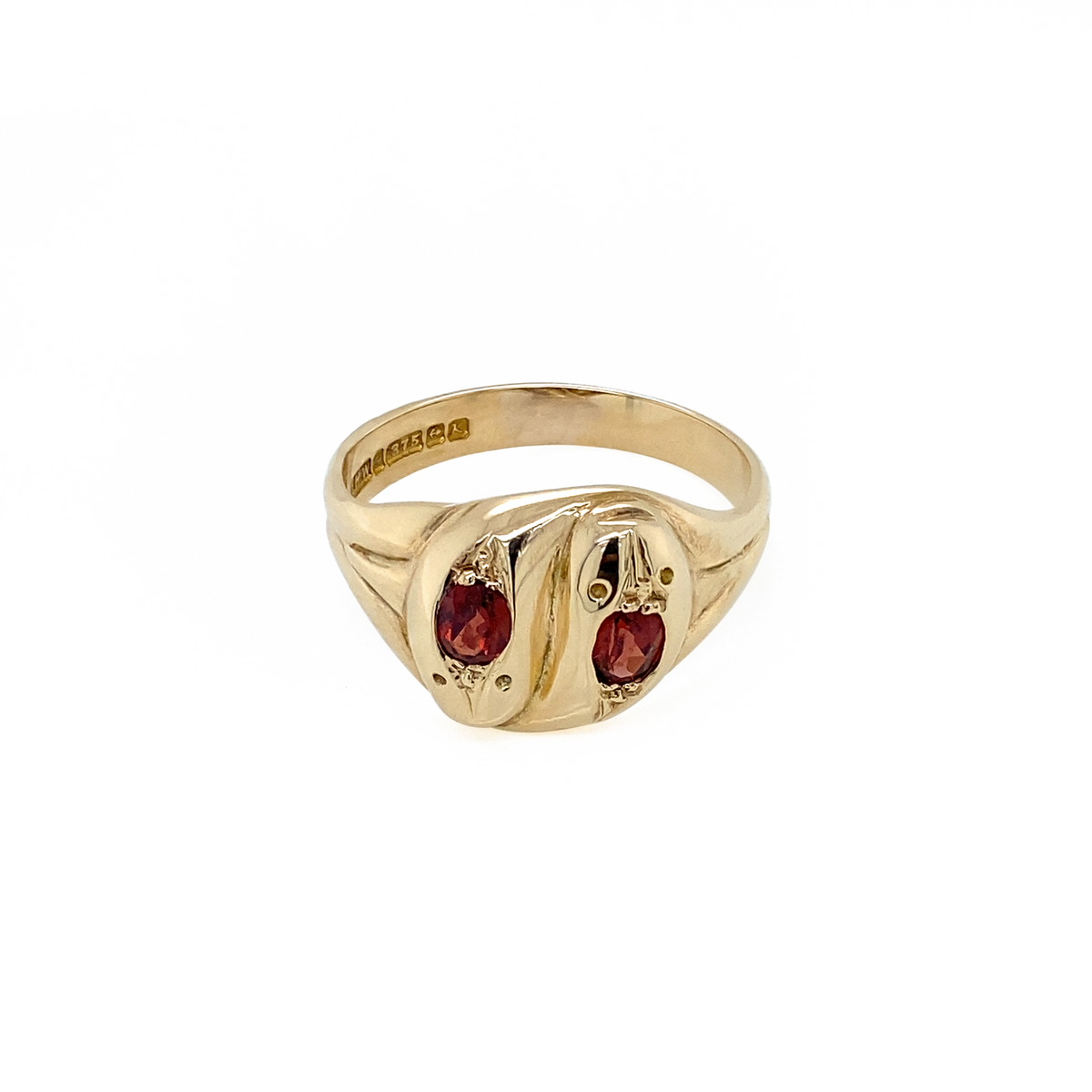 Vintage Garnet and 9 Carat Yellow Gold Double Headed Snake Cocktail Ring, 1959