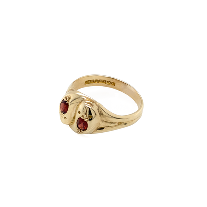 Vintage Garnet and 9 Carat Yellow Gold Double Headed Snake Cocktail Ring, 1959