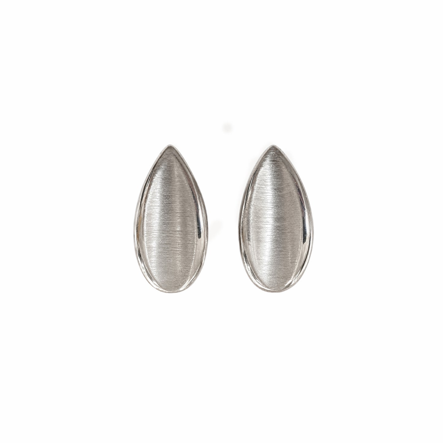 18 Carat White Gold Satin Finish Teardrop Stud Earrings