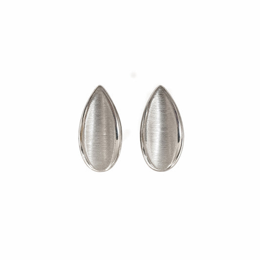 18 Carat White Gold Satin Finish Teardrop Stud Earrings