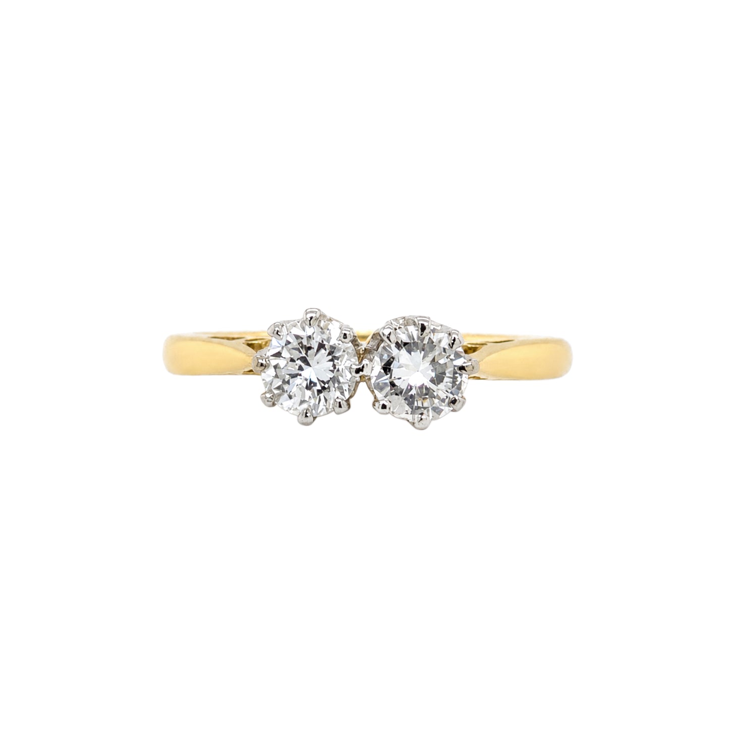 Round Brilliant Cut Diamond 18K Yellow Gold & Platinum Two-Stone Engagement Ring