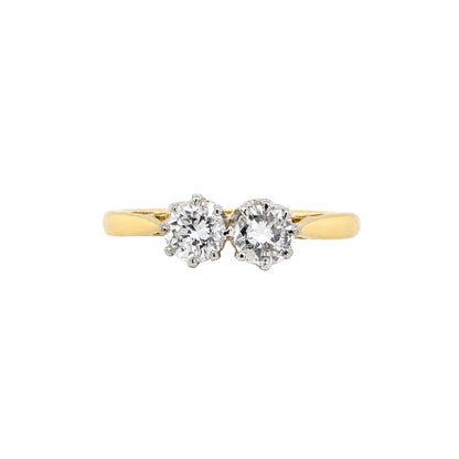 Round Brilliant Cut Diamond 18K Yellow Gold & Platinum Two-Stone Engagement Ring