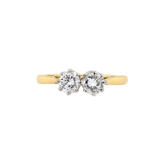 Round Brilliant Cut Diamond 18K Yellow Gold & Platinum Two-Stone Engagement Ring