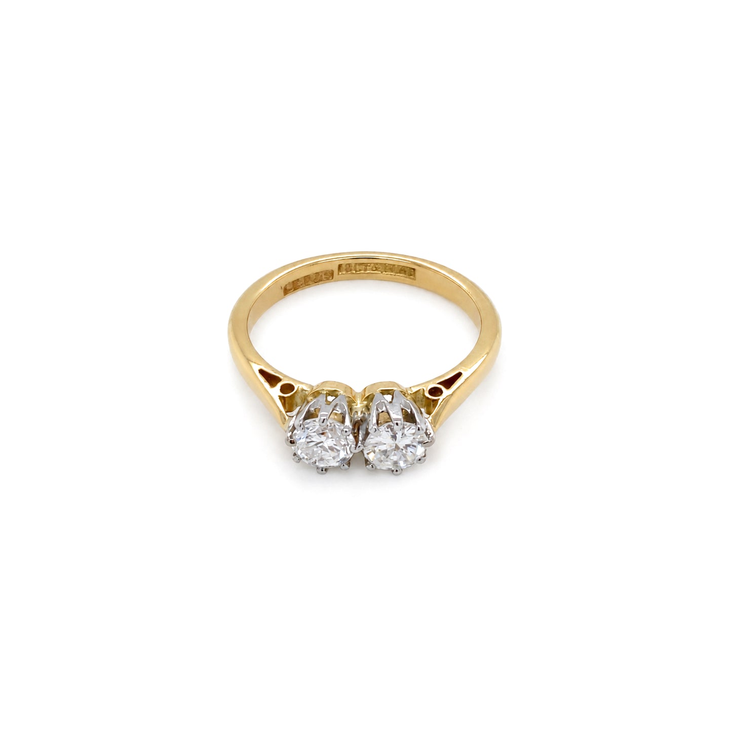 Round Brilliant Cut Diamond 18K Yellow Gold & Platinum Two-Stone Engagement Ring
