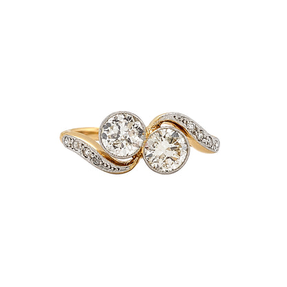Old Cut Diamond Toi et Moi Crossover Engagement Ring in 18K Gold and Platinum