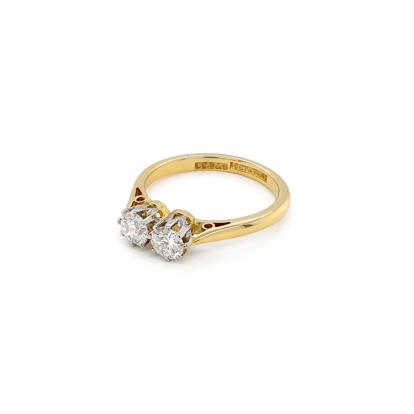 Round Brilliant Cut Diamond 18K Yellow Gold & Platinum Two-Stone Engagement Ring
